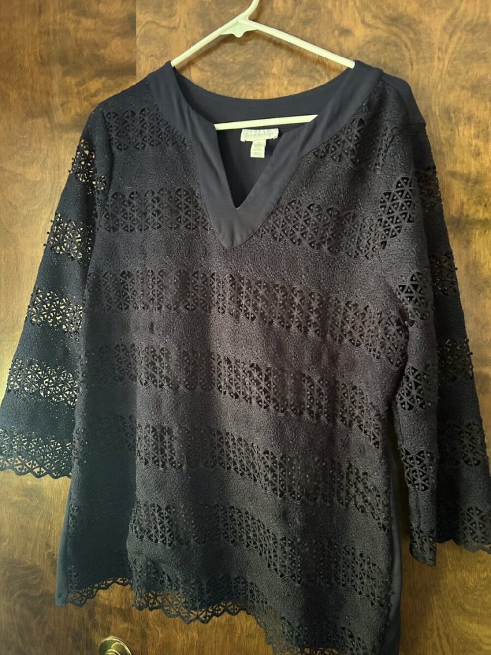 Charter Club Black Crochet Eyelet Top
